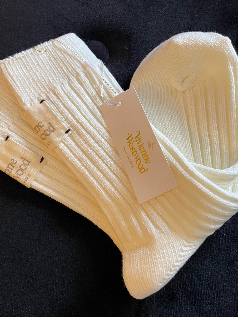 Vivienne Westwood Women’s Ivory Ribbed Crew Socks - Picture 2 of 2